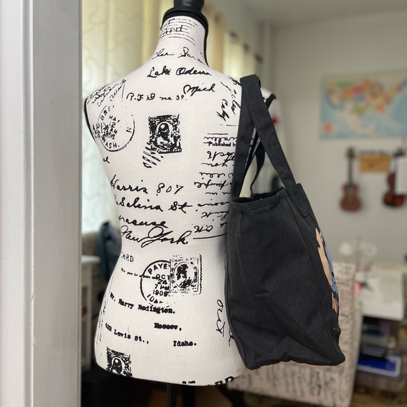 Brand New Size Medium Canvas Tote Bag With Cartoon Character Print In Charcoal - Picture 2 of 11